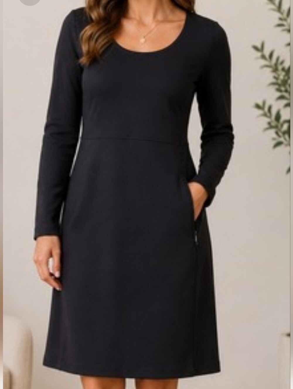 Duluth Trading Co. Black Ponte Knit Long Sleeve Scoop Neck Midi Shift Dress NWOT